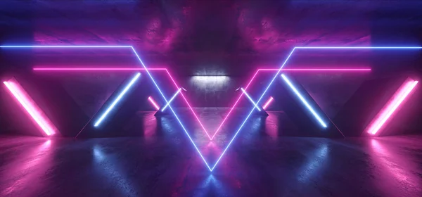 Sci Fi neon Lights świecące purpurowe niebieskie kolumny X kształcie w ciemności — Zdjęcie stockowe
