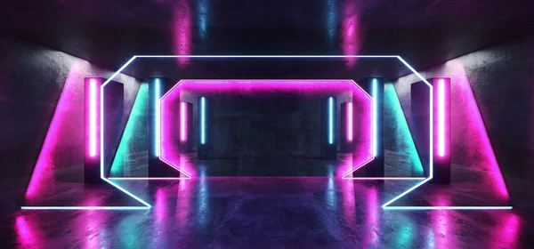 Stage Club Neon Lights Futuristic Sci Fi Purple Blue Column Shap