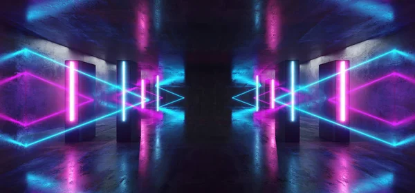 Neon światła futurystyczny Sci Fi purpurowy niebieski trójkąt kształt Glowin — Zdjęcie stockowe