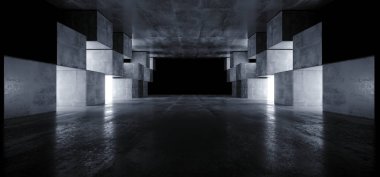 Fütüristik Beton Grunge Reflektif Koyu Boş Tünel Koridoru