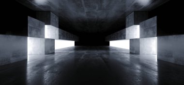 Fütüristik Beton Grunge Reflektif Koyu Boş Tünel Koridoru