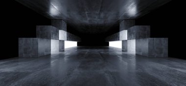 Fütüristik Beton Grunge Reflektif Koyu Boş Tünel Koridoru