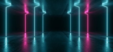 Neon Işıklar Grafik Parlayan Mor Mavi Canlı Sanal Sci Fi F