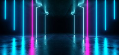 Neon Işıklar Grafik Parlayan Mor Mavi Canlı Sanal Sci Fi F