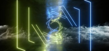 Duman Future Neon ışıklar parlayan yeşil mavi karanlık Sci Fi fütürist