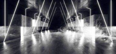 Duman Gelecek Neon Işıklar Grafik Parlayan Beyaz Sanal Sci Fi Fu