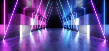 Neon Işıklar Grafik Parlayan Mor Mavi Canlı Sanal Sci Fi F