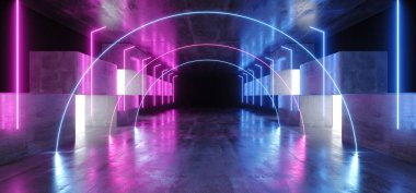Neon Işıklar Arc Grafik Parlayan Mor Mavi Canlı Sanal Sci 