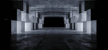 Fütüristik Beton Grunge Reflektif Koyu Boş Tünel Koridoru