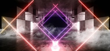 Duman Gelecek Neon Işıklar Parlayan Mor Mavi Turuncu Sarı Koyu 