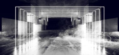 Duman Gelecek Neon Işıklar Grafik Parlayan Beyaz Sanal Sci Fi Fu