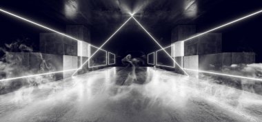 Duman Gelecek Üçgen Neon Işıklar Grafik Parlayan Beyaz Sanal 