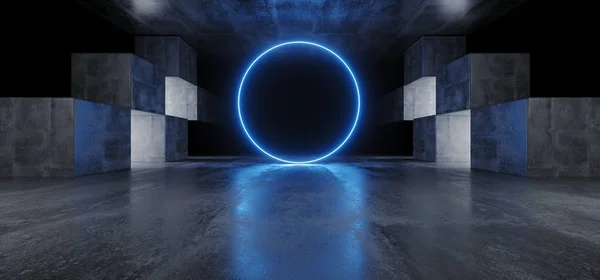 Neon Circle Lights Graphic Glowing Azul Vibrante Virtual Sci Fi F — Foto de Stock