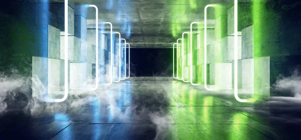 Καπνός μέλλον φώτα νέον λάμπει πράσινο μπλε σκούρο Sci Fi φουτουριστικό — Φωτογραφία Αρχείου