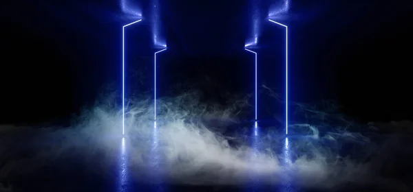 煙の未来のネオンライトグラフィック輝く青鮮やかなバーチャルSc — ストック写真