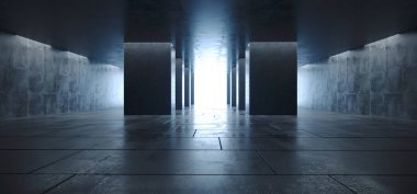 Modern Fütüristik Sci Fi Beton Grunge Yansıtıcı Karo Zemin 