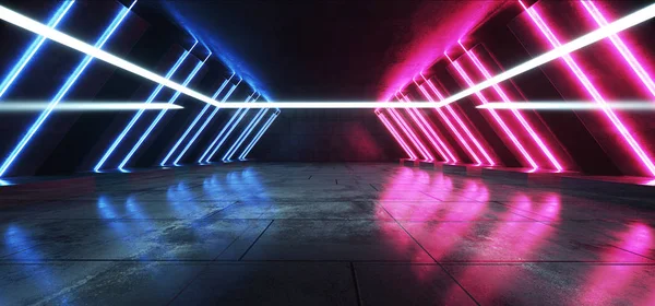 Fütüristik Sci Fi Neon Işıklar Beton Grunge Koridor Salonu Gall — Stok fotoğraf