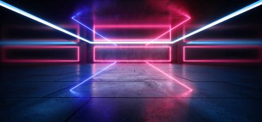 Sci Fi Neon Işıklar Beton Grunge Koridor Salonu Galeri Stüdyosu 