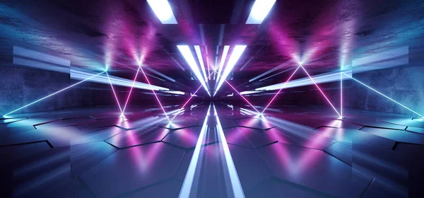 Toekomstige cyberpunk Underground Neon gloeiende Laser blauw paars LIGH — Stockfoto