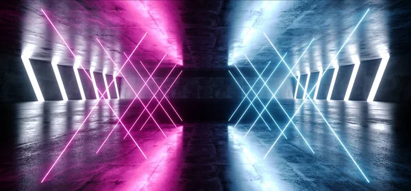 Garagem subterrânea futura das luzes roxas azuis brilhantes do laser do néon — Fotografia de Stock