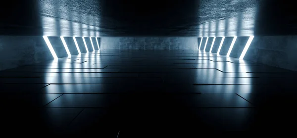 Sci Fi Futuristic Concrete Grunge Tunnel Hall Reflective Gara —  Fotos de Stock