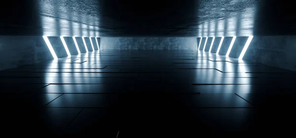 Sci Fi Futuristic Concrete Grunge Tunnel Hallway Reflective Gara — Stok Foto