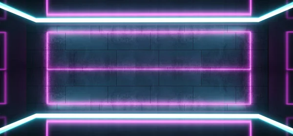 科幻霓虹灯混凝土格兰格走廊大厅画廊工作室 — 图库照片