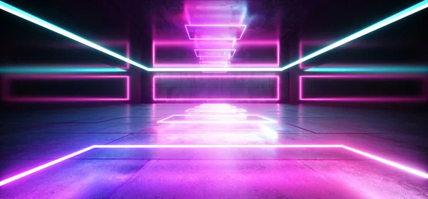 Sci Fi neon fények beton grunge folyosó Hall Galéria Studio — Stock Fotó