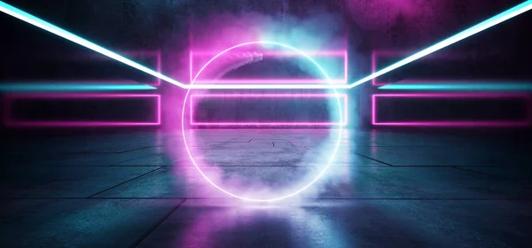 Futuristic Sci Fi Neon Lights Concrete Grunge Corridor Hall Gall — Stock Photo, Image