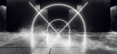 Duman Sis Buhar Sanal Neon Işıklar Parlayan Gelecek Beyaz Lazerler 