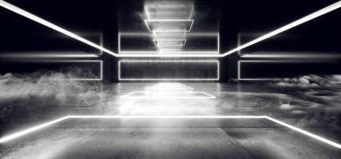 Duman Neon Işıklar Sanal Parlayan Beyaz Koyu Garaj Odası Tünel 