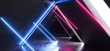 Gelecek Neon Işıklar Lazer Parlayan Mor Mavi Pembe Üçgen Şekli