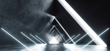 Gelecek Neon Işıklar Lazer Parlayan Mavi Üçgen Şekilli Sci Fi Fut