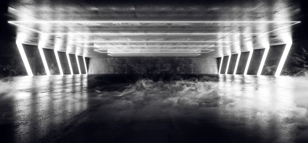 Névoa de fumo luzes de néon virtuais Laser Show White Underground Hallw — Fotografia de Stock