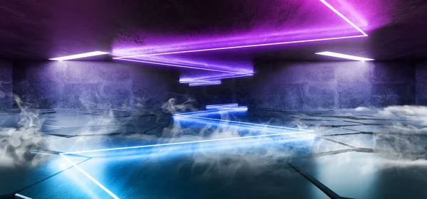 Humo niebla virtual luces de neón espectáculo láser púrpura azul vibrante und — Foto de Stock