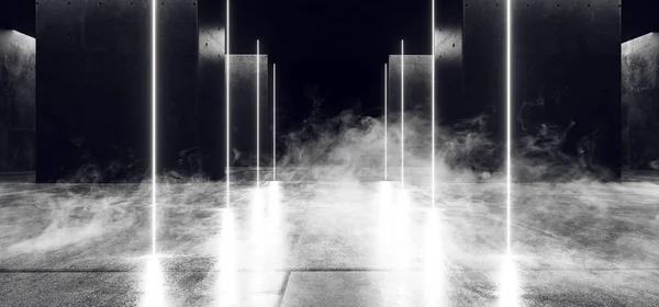 Fumaça nevoeiro vapor luzes de néon virtuais brilhando futuros lasers brancos — Fotografia de Stock