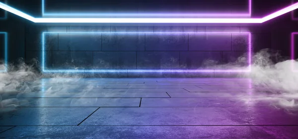 Luzes de néon de fumaça Virtual brilhante azul roxo vibrante escuro Garag — Fotografia de Stock