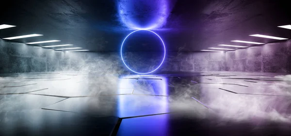 Smoke Neon Lights Virtual Circle Sci Fi Futuristic Glowing Purpl