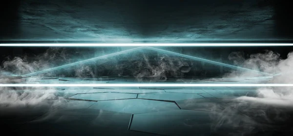 Καπνός μελλοντικό Sci Fi φουτουριστικό νέον φως λάμπει μπλε πλακάκια — Φωτογραφία Αρχείου