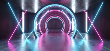 Gelecek Sci Fi Circle Beton Grunge Neon Işıklar Mor Parlayan 