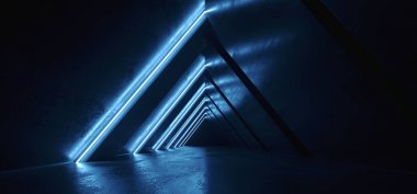 Gelecek Neon Işıklar Üçgen Sci Fi Retro Parlayan Mor Mavi Tun
