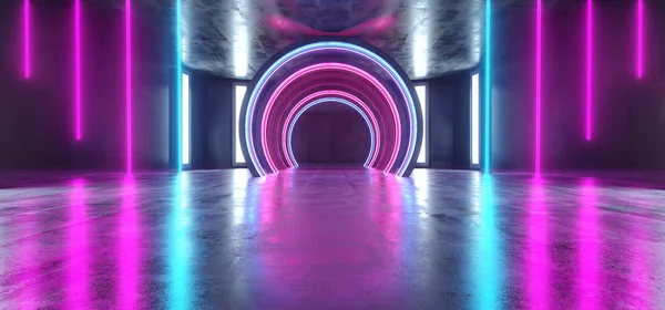 Fremtidige Sci Fi Circle Beton Grunge Neon Lights glødende lilla - Stock-foto