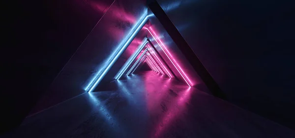 Future Neon Lights Triangle Sci Fi Retro Glowing Purple Blue Tun — Stock Photo, Image