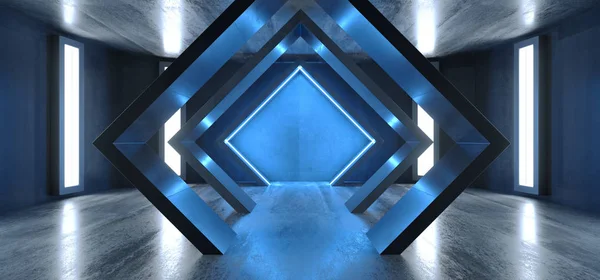 Futurista luces de neón ciencia ficción brillante azul virtual vibrante bajo —  Fotos de Stock