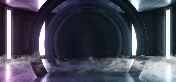 Smoke Future Sci Fi Circle Concrete Grunge Neon Lights Glowing W — Stock Photo, Image