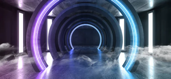Fumaça futurista luzes de néon ficção científica brilhante roxo azul virtual — Fotografia de Stock
