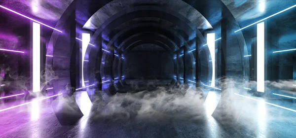 Fumée Futuriste Néon Lumières Science-fiction Lumineux Violet Bleu Virtuel — Photo