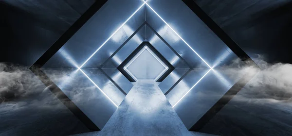 Luces de neón de humo Triángulo Ciencia ficción brillante azul en forma de fluorescente —  Fotos de Stock