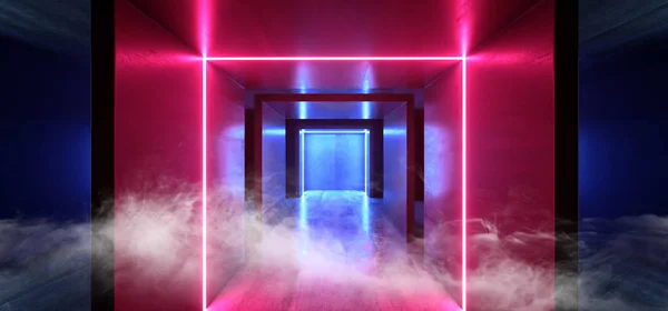 Fumo luces de neón rectángulo brillante púrpura azul ciencia ficción virtual F — Foto de Stock