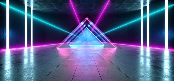 Future Virtual Neon Glowing Lights Purple Blue Triangle Shape Co — Stock Photo, Image